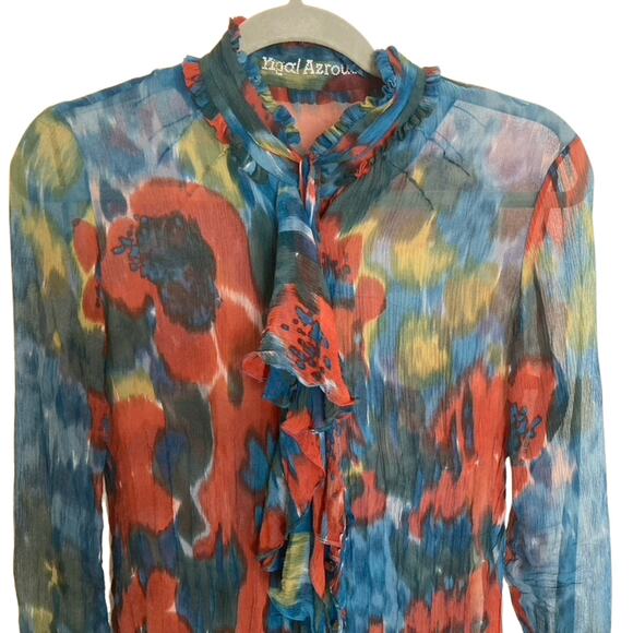 Yigal Azrouel 100% Silk, Sheer Color Splash Blouse - Picture 5 of 7